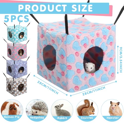 AceOrbit 5 Pcs Guinea Pig Cube Hammock Cozy Ferret Hanging Cage Hamster Hanging Toy Chinchilla Bed Hideout Plush Small Animal Bed House Squirrel Sugar Glider Reptiles(Mixed Colors,Spotted Heart) - color: Mixed Colors