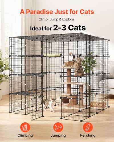 VEVOR Cat Cage 4-Tier 55"x55"x55" Large DIY Cat Playpen Indoor Enclosure, Detachable Metal Wire Kennel Crate with 3 Doors & Locks, Exercise Place Ideal for 2-3 Cats, Kittens and Small Animals, Black - size: 55.0"L x 55.0"W x 55.0"H