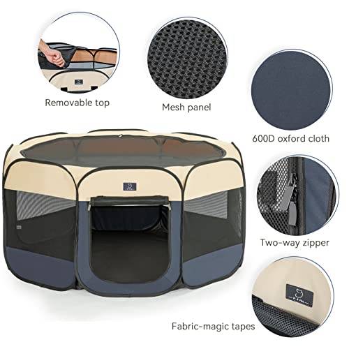 A 4 Pet 30-in Dog Playpen for Small Dogs & Puppies, Blue+Beige | Includes bowl, waterproof floor, pop-up design, home/travel/outdoor use - color: Blue+Beige, size: S(29.92"x29.92"x16.5")