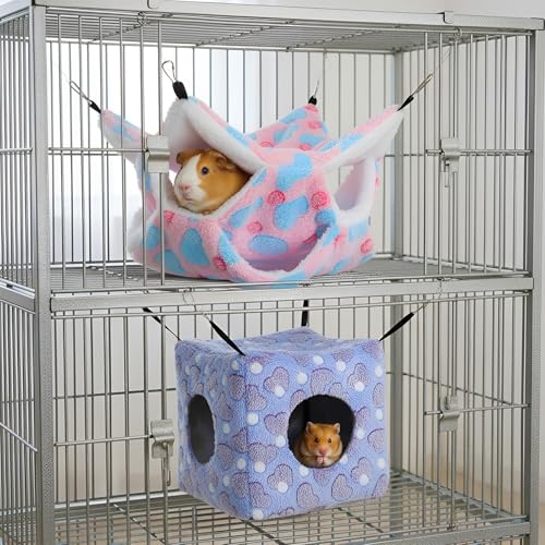 AceOrbit 6 Pcs Ferret Cozy Cage Accessories Triple Rat Cage Hanging Hammock Guinea Pig Cube Hammock Chinchilla Bed Hideout Small Animals Toy Accessories Sugar Glider Squirrel Hamster(Spotted Heart) - style: Spotted Heart