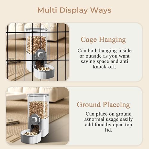 41 oz Hanging Gravity Feeder for Small Animals, Rabbits & Guinea Pigs | Adjustable Cage Height | No-Open-Cage Refill | Space-Saving | Clear Reservoir | Versatile Food Compatibility - color: Grey