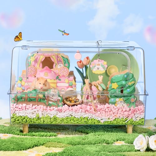mini&moe Hamster Hideout & Rocker Toy – Hamster Hide with Side Climbing Ramp Small Animal Habitat Cage Accessories & Decor for Sugar Gliders, Dwarf Hamsters Chinchillas & Small Pets