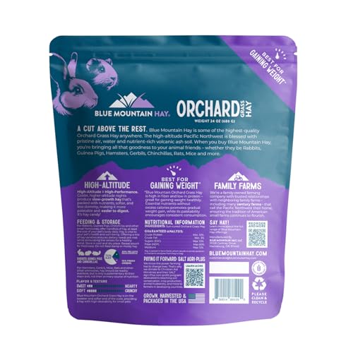 Blue Mountain Hay Orchard Grass Hay for Small Pets, High Fiber Feed, 24oz | Fresh Orchard Grass, High Fiber Pet Forage, Supports Digestion and Dental Wear, Sweet Aroma, Additive Free, Natural Foraging - size: 1.5 Pound (Pack of 1)