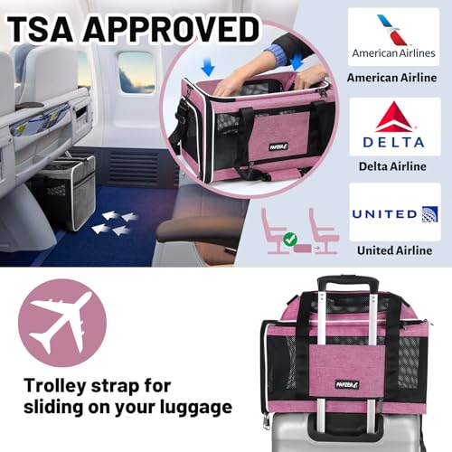 Top-Expandable Cat Carrier 18x11x11, United Delta American Airline Approved | Soft-Sided Small Dog Pet Carry Bag Travel Under-Seat in Cabin, Puppy Airplane Crate 10lbs TSA Plane Kitten Cage Kennel Pink - color: Pink