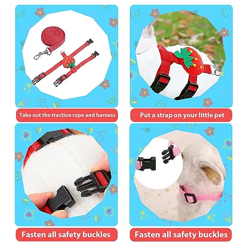 4 Sets Adjustable Bunny Rabbit Harness and Leash Set Small Pet Cute Vest Harness Leash Ferret Harness Guinea Pig Harness Ferret Leash with Decorations for Bunny Kitten Puppy, Small Pets