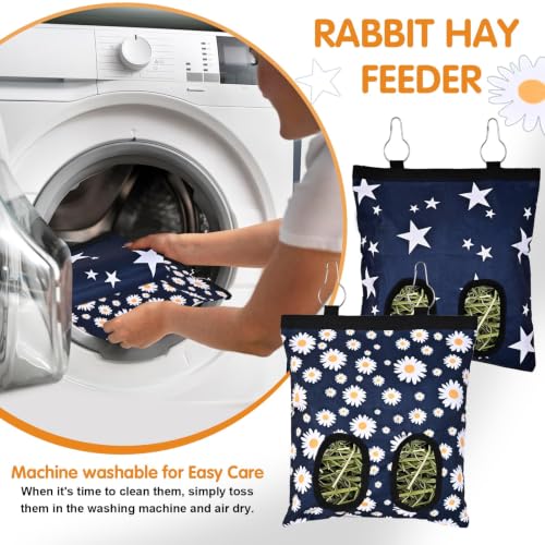 Upgraded Rabbits Hay Feeder Bag for Bunny, Guinea Pigs, Chinchillas - Hanging Washable 2-Hole Hay Dispenser with 600D Oxford Fabric, Small Animal Cage Accessories (Blue Star) - color: Blue Star