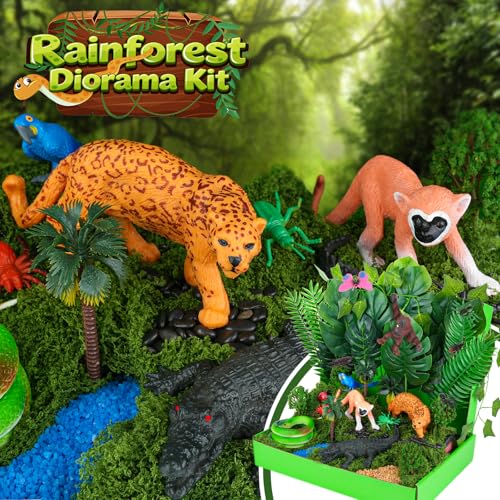 47 Pcs Rainforest Animals Figure Rainforest Diorama Kit Habitat Project Box - style: Rainforest