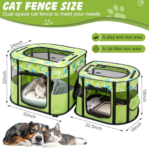 Portable Cat Playpen, Foldable Indoor Outdoor Pet Tent with 2 Areas | Detachable dual compartments, 600D Oxford fabric, mesh panels, top zip opening, tent pegs, carry bag for travel or home - style: 32 x 24 x 22 inch and 22.5 x 18 x 18 inch