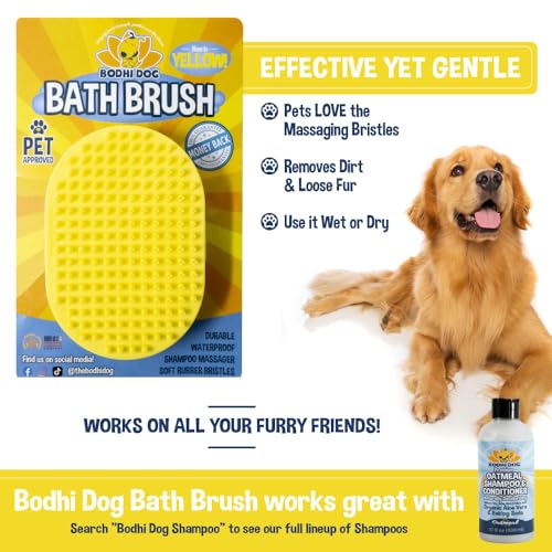 Bodhi Dog Shampoo Brush - Pet Grooming & Bath Supplies for Dogs and Cats - Bath Brush for Long & Short Hair - Premium Scrubber for Shower, Showerhead, Sprayer & Bathing (One Pack, Yellow) - color: Yellow, size: 1 Pack