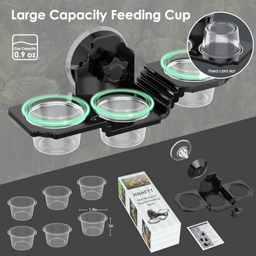 Crested Gecko Feeding Ledge with 6 PVC Cups，Strong Suction Reptile Feeder | Easy-Clean Space-Saving Crested Gecko Food & Water Dish, Ideal for Leopard Geckos, Lizards, Spiders ,Snails and Small Birds