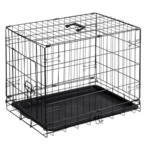 DUMOS 24 Inch Dog Crate, Foldable Puppy Small Dog Cage Pet Kennel | Single Door Metal Wire, Plastic Leak-Proof Pan Tray, Portable Indoor Outdoor Training Travel - size: 24"L x 16.5"W x 18.5"H