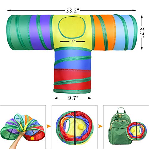 Malier Cat Toys Kitten Toys Set, Collapsible Cat Tunnels for Indoor Cats, Interactive Kitty Toys Cat Feather Toy Fluffy Mouse Crinkle Balls 3 Way Tube Tunnel Toys for Puppy Kitty Kitten - color: Rainbow