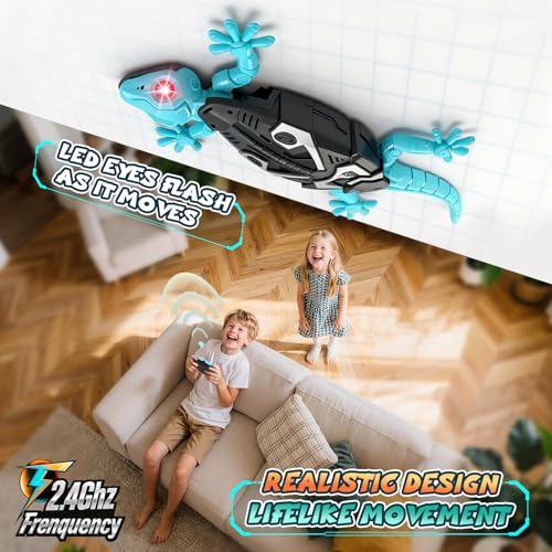 KETIEE RC Wall Crawler Gecko: Wall Climbing Gecko Toy for Kids, Remote Control Climbing Lizard with Led Glowing Eyes, Rechargeable Floor Ceiling Crawling Robot Prank Toy, Gift for Boy Girl 3+Years Old
