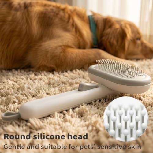 Cat Brush for Shedding, Self Cleaning Grooming Brush with Release Button, Deshedding Undercoat Comb for Indoor Cats Long & Short Haired, Pet Hair Remover Tool for Kitten Rabbit Massage