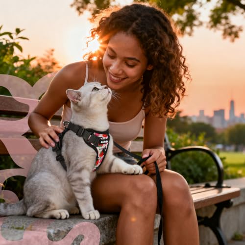rabbitgoo Cat Harness and Leash Set, Escape Proof Vest, Berry Pounce | Soft Breathable Mesh, Easy Adjustable Fit, Snap Buckles, Sturdy Clip, Reflective Strips, for Kittens & Small Cats Walks, Xxs - color: Berry Pounce, size: Xxs