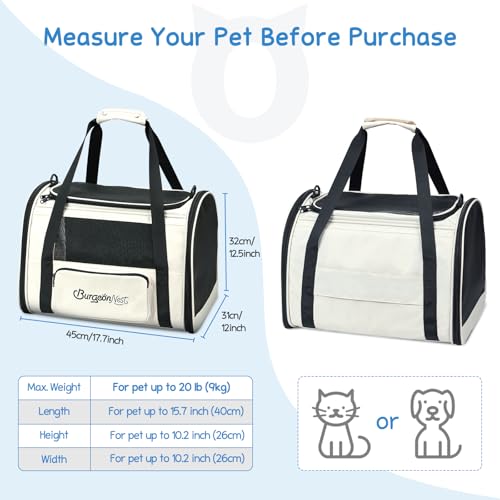 Cat Carrier Soft, Collapsible Travel Pet Bag, Small Dogs | Large Cats up to 20 lbs with Unique Side Bag, Top Load Small Pet Crate Escape Proof with 4 Ventilated Windows, Medium Beige - color: Beige, size: 17.7"L x 12.0"W x 12.5"H