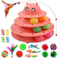 UPSKY 20 PCS Cat Toys Set with Teaser, Mice, Spring, and Various Ball Toys | Puzzle Kitten Toys, Sturdy Structure, Detachable Design, Easy to Assemble, Anti-Slip, Reduces Boredom for Indoor Cats - color: B-20PCS-Red
