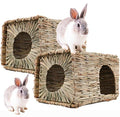 WUWEOT 2 Pack Large Grass Bunny House, Foldable Rabbit Hut, Play Hideaway Bed Hay Mat Chew Toy for Rabbit, Guinea Pigs, Gerbils, Hamster and Small Animals, 11"x8"x8"