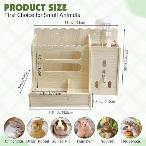 Hamiledyi Rabbit Hay Feeder Guinea Pig Food Holder Bunny Wooden Food Bin Feeder with Water Bottle Small Animals Hay Manger Wood Food Bowls for Guinea Pigs Rabbits Chinchillas Bunnies