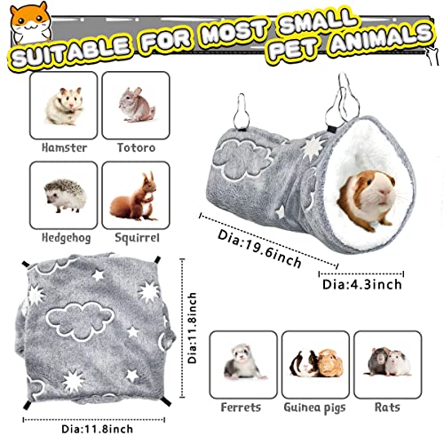 LEFTSTARER Noctilucent Luminous Guinea Pig Rat Hammock Bunkbed Hanging Tunnel and Soft Bed Mat for Ferret Hedgehog Squirrel Hideout Cage Accessories (1.Tunnel and Bunkbed Hammock) - color: 1.Cloud Hammok and Tunnel
