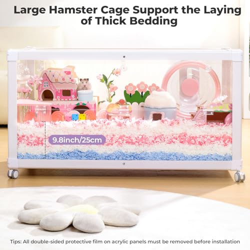 Mini&moe Hamster Cage - Large Rat Cage 39.4 Inch Chew Proof Small Animal Habitat with Removable Wheels, Acrylic Guinea Pig Cages for Dwarf Syrian Hamster, Gerbil, Mouse, Chinchilla, Reptile - size: 39.4"L x 19.7"W x 19.7"H