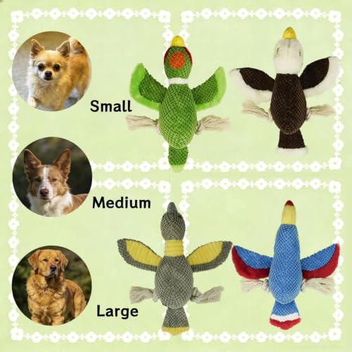 Dog Squeaky Toy Plush Bald Eagle Dog Chew Toy with Knotted Rope Tassels, Teething Interactive Tug Toy for Puppies & All Dog Breeds - color: Brown Bird