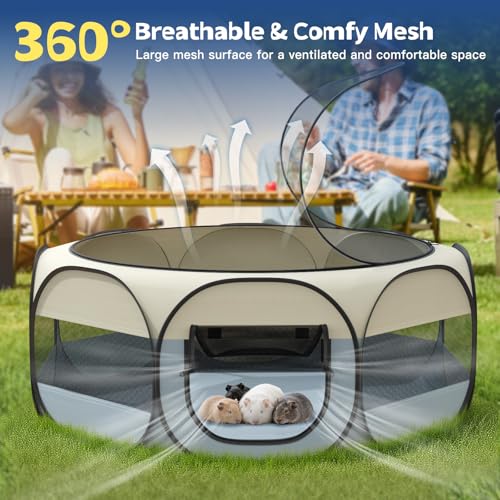 Small Animal Playpen, Chicken Brooder Box with Cover Top,Beige+Gray | Portable Outdoor Exercise Pet Cage Tent, Waterproof Breathable Pet playpen Indoor for Chick Ktiien Bunny Hamster Guinea Pig - color: Beige + Gray