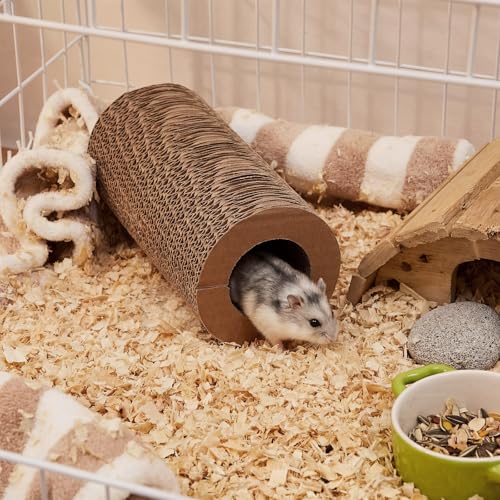 Dansydaisy 2 Pack Hamster Tunnel Tube Toy - 7.5" Natural Corrugated Cardboard Chew Toy & Hideout - Safe for Syrian Hamsters, Gerbils, Rats, Mice, Parrots, and Other Small Pets