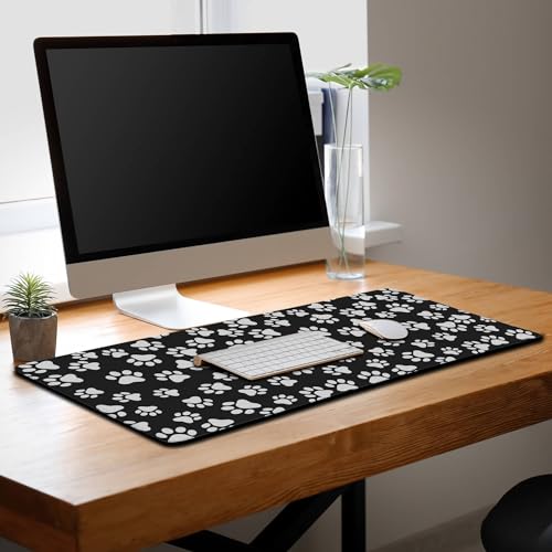 Keyboard Mousepad Black White, Big Mouse Pad Office Desk Pad Non-Slip Rubber Base Waterproof with Stitched Edges, 35.4" X 15.7" for Work/Game/Office/Home Dog Paw. Cat Footprint Dog Paw - color: Dog Paw.Cat Footprint