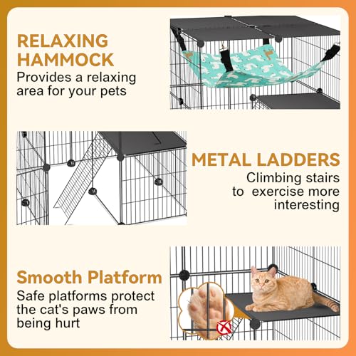 VISCOO Cat Cage, 4-Tier DIY Cat Enclosures Catio,24"x24"x 48" Cat Playpen | Detachable Metal Wire Kennel Cats Crate Indoor & Outdoor with Hammock, 2x2x4 Exercise Place for 1-3 Cats/Kitten - size: 15.4"L x 12.6"W x 6.3"H