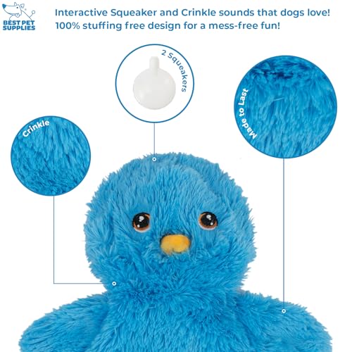 Best Pet Supplies Interactive Squeaky Dog Toy - Baby Chicken, Blue | Stuffing Free Body, Soft, Squeaks & Crinkles, No Mess, Perfect for Moderate Chewers, Toss and Fetch Play - color: Crinkle Chicken (Blue), size: Large