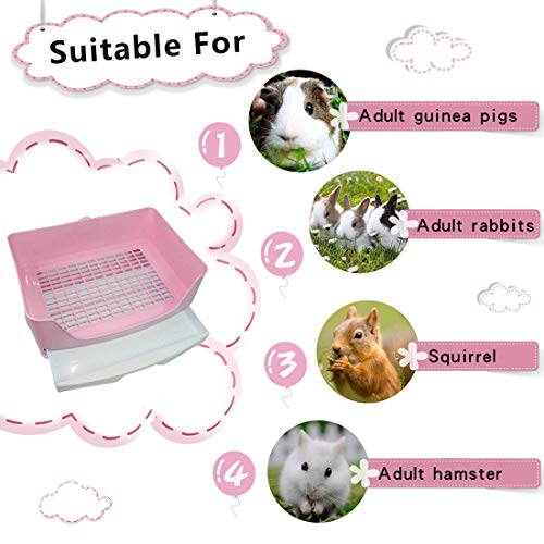 PINVNBY Large Rabbit Litter Box Bigger Pet Litter Pan Trainer with Drawer Corner Toilet Box for Adult Guinea Pigs Chinchilla Ferret Hedgehog Small Animals(Pink) - color: Pink
