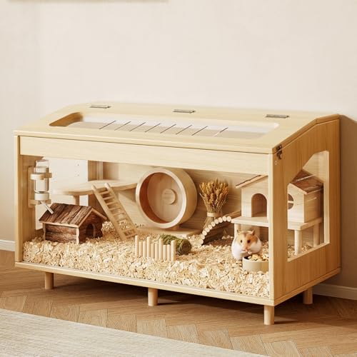 Wooden Hamster Cage, 31.5" Large Small Animal Cage with 19.7" Tall Habitat, Openable Top, Chew-Resistant Acrylic Panels, Wood Enclosure for Gerbil & Guinea Pig (31.5 * 15.75 * 19.7 inch) - size: 31.5"L x 15.8"W x 19.7"H