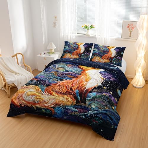 Nttopship Fox Comforter Set 3-Pieces Queen Size,Cute Fox Bedding Set for Kids Boys Girls Cute Animal Comforter Wildlife Quilt Set Comforter with 2 Pillowcases - color: Brown Fox, size: Queen