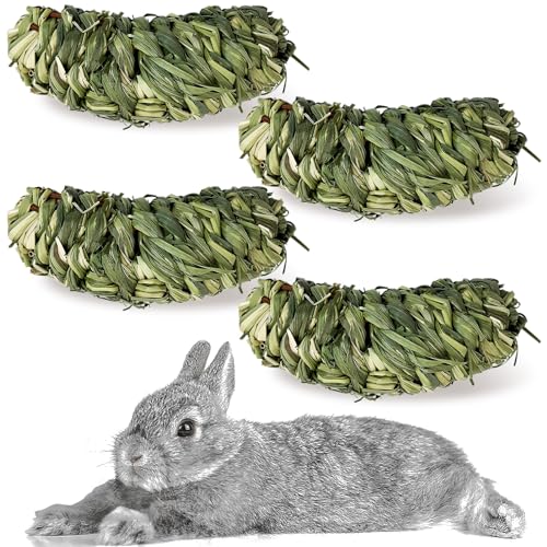 Hamiledyi Rabbit Chew Ball Bunny Timothy Grass Ball Natural Woven Chewing Toys Small Animal Activity Play Balls Chew Toys for Bunny Rabbits Hamster Guinea Pigs Chinchilla Gerbils 4PCS - style: Banana 4 PCS
