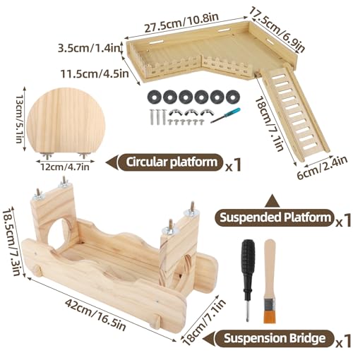 Chinchilla Suspension Bridge, Wooden Chinchilla ledges and Platforms, Small Animals Habitat Toy, Cage Accessories & Habitat Décor for Chinchillas, Hamster, Guinea Pig, Squirrel, Sugar Glider