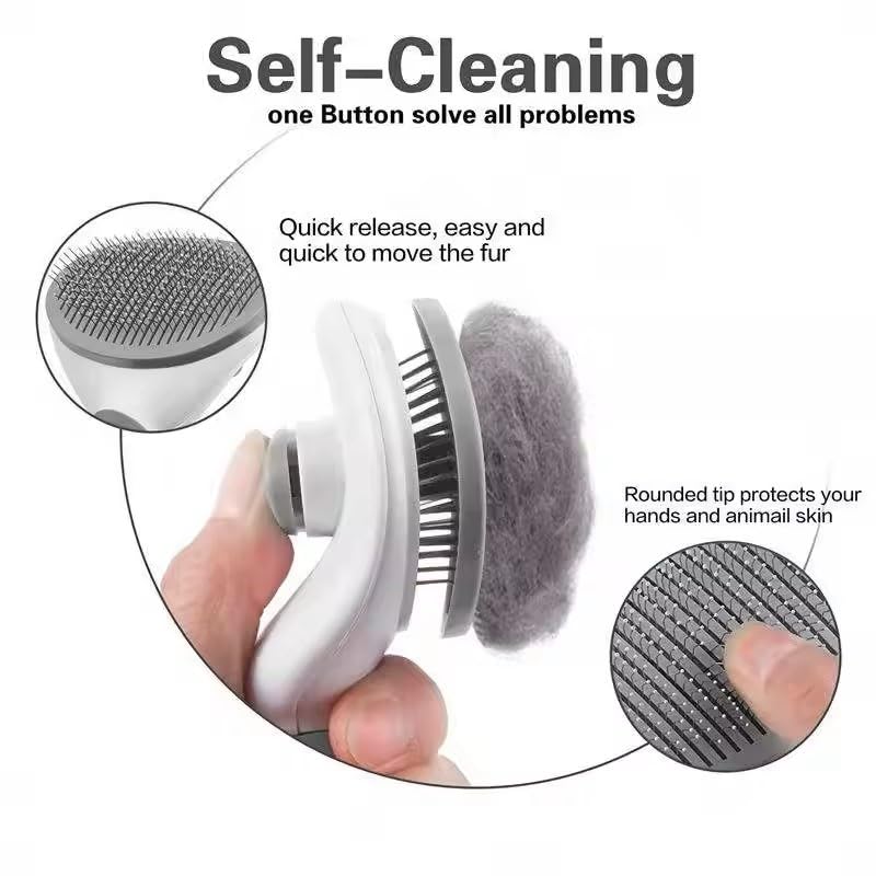 Generic Pet Grooming Brush, Gray - Self Cleaning Dematting Comb for Cats and Dogs, Bristles with Massage Particles, Ergonomic Handle Design, Easy to Use, for Long or Short Hair Breeds, Stainless Steel - color: Gray
