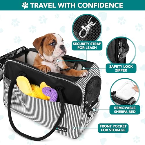 PetAmi Dog Purse Carrier for Small Dogs Cats, TSA Airline Approved Soft-Sided Pet Carrier with Pockets, Ventilated Travel Tote Bag with Bed & Shoulder Strap, Puppy Kitten, Max 12 lbs, Stripe Black - color: Stripe Black