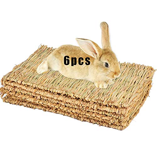 Hamiledyi Grass Mat for Rabbit Bunny Chew Toys Woven Bed Mat for Guinea Pig Chinchilla Squirrel Hamster Cat Dog and Small Animal (6PCS Grass mat)