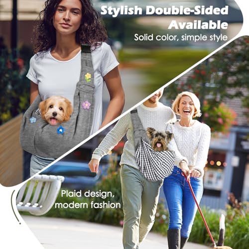 Pawaboo Small Dog Sling Carrier,for 3-10 lbs Pets, Flowers + Grey | Reversible Hands Free,Safety Buckle,Storage Pocket,Machine Washable for Travel Outdoor Activities - color: Flowers + Grey