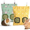 Rabbit Hay Bag 2 Pack - 2 Holes Hanging Bunny Hay Feeder Holder with Metal Hooks, Oxford Cloth Guinea Pig Feeding Bag Storage for Chinchillas Hamsters and Small Animals (Blue Yellow) - color: Blue Yellow
