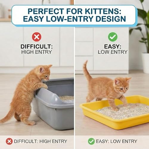 5Pcs Kitten Litter Boxes, 1.57 inch Low Entry Litter Box with Scooper, Portable Litter Box Shallow Litter Pan Open Travel Kitten Boxes for Small Cat, Hamster, Rabbit, 5Colors