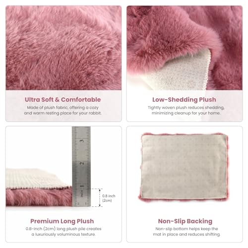 2 Pack Rabbit Mat, Soft Plush Bunny Bedding with Non-Slip Bottom, Washable Fluffy Guinea Pig Cage Liner, Small Pet Sleeping Pads for Hamster, Chinchilla, Pink - color: Pink
