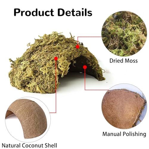 kathson 2Pcs Hamster Hideout House,Natural Mossy Coconut Hut Hides Hideaway | Pet Hiding House, Small Animal Cage Accessories for Mouse Mice Rat Gerbil Reptiles - size: 2 Pcs Small