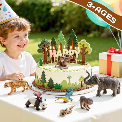 8Pcs Solid Safari Animals Figures Zoo Animals Toys for Kids 3-5 | Plastic Jungle Animals Figurines, Elephant, Panda, Tiger, Macaw, Parrot, Snake, Orangutan, Monkey - style: 8Pcs Zoo Animals