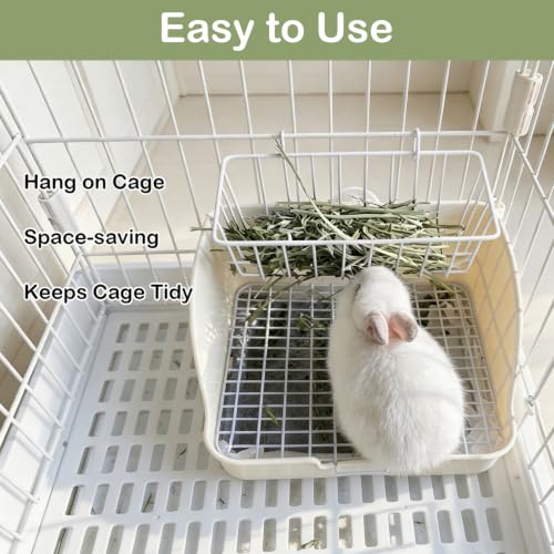 Rabbit Hay Feeder Rack, Metal Hanging Hay Dispenser (White, Small) | 2 Pack Small Animals Hay Feeder for Cage Metal Hanging Hay Holder for Rabbits Guinea Pigs Chinchillas Ferrets - color: White, size: Small