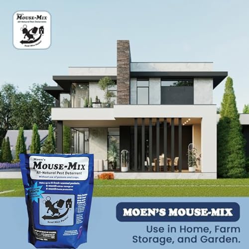 Moens 12 Pack Mouse Repellent Pouches, Peppermint Oil & Cinnamon Oil Based Natural Rodent Deterrent Control for Home, Garage, RV, Car, Basement, Attic & Storage – Kids and pet Safe - size: Pack of 1