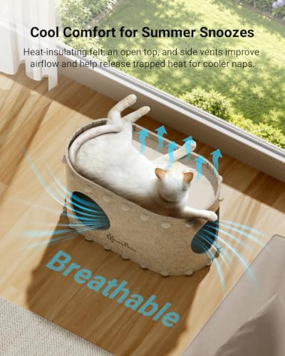DownyPaws Cat House for Indoor Cats, Peekaboo Cat Bed Cave, Cream | Cat Hideaway Enclosed Bed,Cave Hideout Fort,Kitten Cube Castle Hut Tunnel for Cats,Hide Box Bed for Large Cat Up to 22 Lbs - color: Cream, size: Single