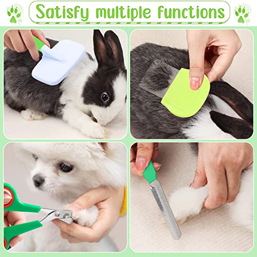 VCZONE 8 Pcs Small Animal Grooming Kit, Pink with Pet Nail Clipper and File, Flea Comb, Pet Shampoo Bath Brush, Pet Shedding Slicker Brush, Bath Massage Glove, Cleaning Comb (Green) - color: Green