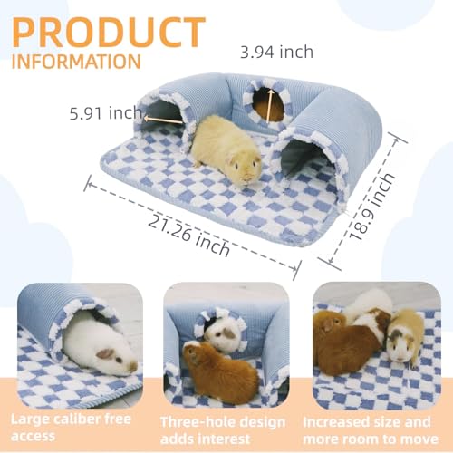 Guinea Pig Hideout Tunnel with Warm Bed for Small Pet 3 Cave Small Animal Tunnel Toy Cages Blue - color: blue